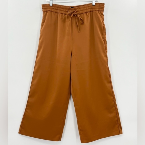 Zara Wide Leg Golden Orange-Brown Satin Cropped Pant XL - Picture 1 of 7